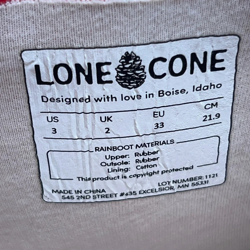 Lone Cone Kids Size 3 Red Navy Blue Waterproof Rubber Rain Boots New